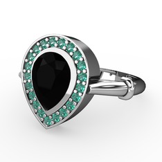 Esinti Yüzük - Siyah zirkon ve yeşil kuvars 14 ayar beyaz altın yüzük #f5177i