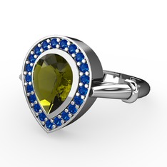 Peridot ve lab safir 18 ayar beyaz altın yüzük