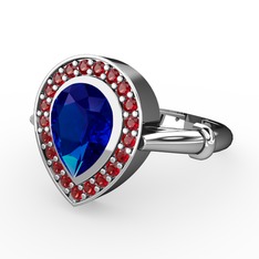 Lab safir ve garnet 18 ayar beyaz altın yüzük