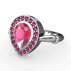 Pembe kuvars ve rodolit garnet 14 ayar beyaz altın yüzük