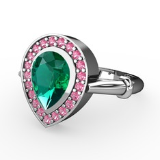 Yeşil kuvars ve pembe kuvars 8 ayar beyaz altın yüzük