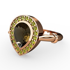 Dumanlı kuvars ve peridot 925 ayar rose altın kaplama gümüş yüzük