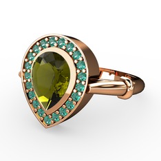 Esinti Yüzük - Peridot ve yeşil kuvars 14 ayar rose altın yüzük #h2uq39