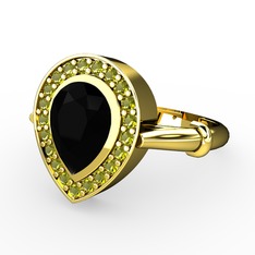 Esinti Yüzük - Siyah zirkon ve peridot 14 ayar altın yüzük #h4vfr0