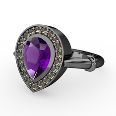 Esinti Yüzük - Ametist ve dumanlı kuvars 925 ayar siyah rodyum kaplama gümüş yüzük #hcamd9