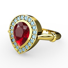 Garnet ve akuamarin 14 ayar altın yüzük