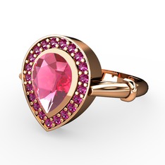 Pembe kuvars ve rodolit garnet 8 ayar rose altın yüzük