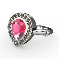 Pembe kuvars ve dumanlı kuvars 8 ayar beyaz altın yüzük