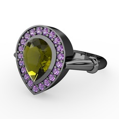 Esinti Yüzük - Peridot ve ametist 925 ayar siyah rodyum kaplama gümüş yüzük #j2cia7