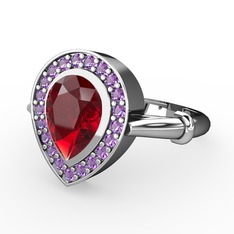 Garnet ve ametist 14 ayar beyaz altın yüzük