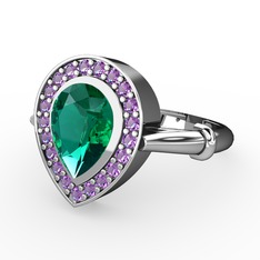 Esinti Yüzük - Yeşil kuvars ve ametist 8 ayar beyaz altın yüzük #jpsad