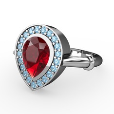 Garnet ve akuamarin 18 ayar beyaz altın yüzük