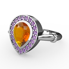 Sitrin ve ametist 18 ayar beyaz altın yüzük