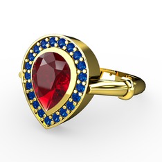 Garnet ve lab safir 925 ayar altın kaplama gümüş yüzük