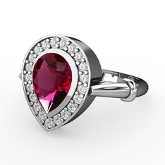 Rodolit garnet ve beyaz zirkon 14 ayar beyaz altın yüzük