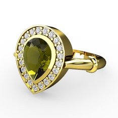 Peridot ve beyaz zirkon 18 ayar altın yüzük