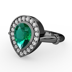 Esinti Yüzük - Yeşil kuvars ve swarovski 925 ayar siyah rodyum kaplama gümüş yüzük #kn71q5