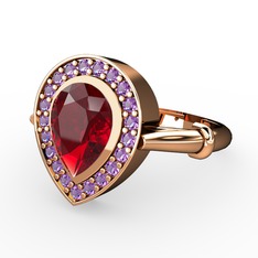 Garnet ve ametist 18 ayar rose altın yüzük