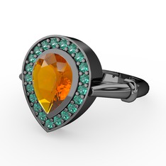 Esinti Yüzük - Sitrin ve yeşil kuvars 925 ayar siyah rodyum kaplama gümüş yüzük #m66vmx