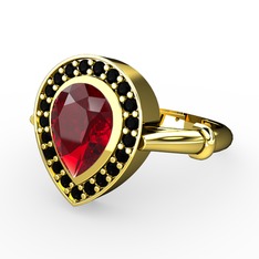 Esinti Yüzük - Garnet ve siyah zirkon 14 ayar altın yüzük #m6nq8k