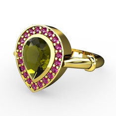 Peridot ve rodolit garnet 14 ayar altın yüzük