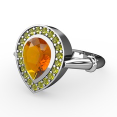 Esinti Yüzük - Sitrin ve peridot 8 ayar beyaz altın yüzük #mxkj8o