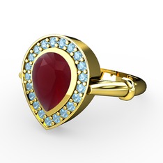 Esinti Yüzük - Kök yakut ve akuamarin 18 ayar altın yüzük #n8z4j7