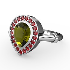 Peridot ve garnet 14 ayar beyaz altın yüzük