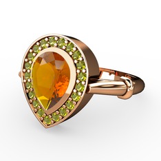 Sitrin ve peridot 14 ayar rose altın yüzük