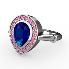 Lab safir ve pembe kuvars 8 ayar beyaz altın yüzük