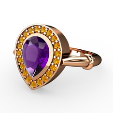 Esinti Yüzük - Ametist ve sitrin 14 ayar rose altın yüzük #o0zp7i
