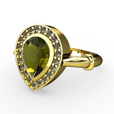 Peridot ve dumanlı kuvars 14 ayar altın yüzük