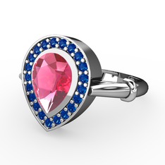 Esinti Yüzük - Pembe kuvars ve lab safir 14 ayar beyaz altın yüzük #p710b6