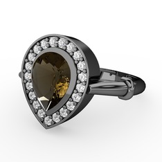 Esinti Yüzük - Dumanlı kuvars ve beyaz zirkon 925 ayar siyah rodyum kaplama gümüş yüzük #pgdmef