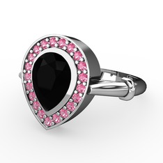 Esinti Yüzük - Siyah zirkon ve pembe kuvars 925 ayar gümüş yüzük #pmyjx0