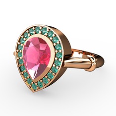 Pembe kuvars ve yeşil kuvars 14 ayar rose altın yüzük