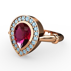 Rodolit garnet ve akuamarin 925 ayar rose altın kaplama gümüş yüzük