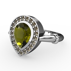 Esinti Yüzük - Peridot ve dumanlı kuvars 18 ayar beyaz altın yüzük #qjswgq