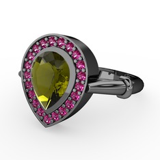 Esinti Yüzük - Peridot ve rodolit garnet 925 ayar siyah rodyum kaplama gümüş yüzük #qt9gn1