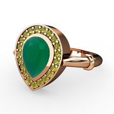 Kök zümrüt ve peridot 14 ayar rose altın yüzük