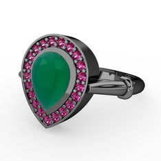 Esinti Yüzük - Kök zümrüt ve rodolit garnet 925 ayar siyah rodyum kaplama gümüş yüzük #qxtffk