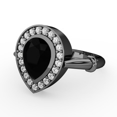 Esinti Yüzük - Siyah zirkon ve swarovski 925 ayar siyah rodyum kaplama gümüş yüzük #rum2c4