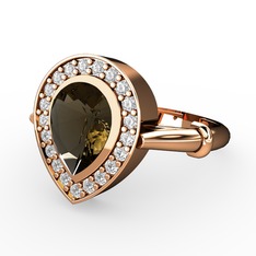 Dumanlı kuvars ve swarovski 8 ayar rose altın yüzük