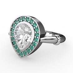 Swarovski ve yeşil kuvars 8 ayar beyaz altın yüzük