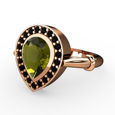 Peridot ve siyah zirkon 14 ayar rose altın yüzük