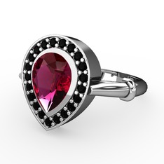 Rodolit garnet ve siyah zirkon 18 ayar beyaz altın yüzük