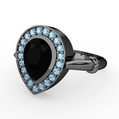 Siyah zirkon ve akuamarin 925 ayar siyah rodyum kaplama gümüş yüzük