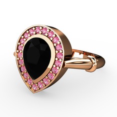 Siyah zirkon ve pembe kuvars 18 ayar rose altın yüzük