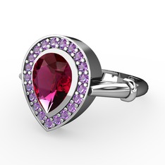 Rodolit garnet ve ametist 8 ayar beyaz altın yüzük