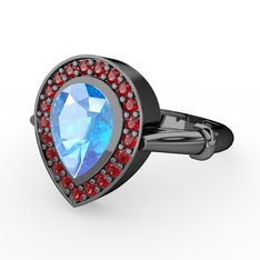 Esinti Yüzük - Akuamarin ve garnet 925 ayar siyah rodyum kaplama gümüş yüzük #uf31al